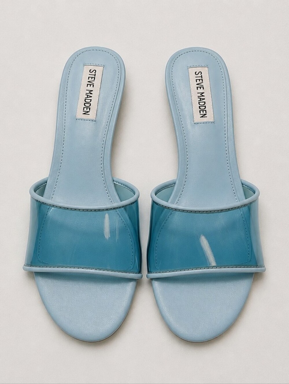 Steve Madden Palomah Clear PVC Kitten Heel Mules Y2K Blue 8.5